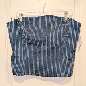 I.n.c. International Concepts Striped Blue Pin Stripped Women's Crop Top Large